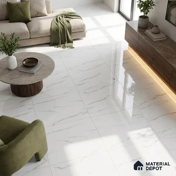 Budget Friendly Marble Statuario Wall & Floor Value For Money Tile TL 05601 Off-White 4 ft x 2 ft Glossy Finish Vitrified Tile - 9 mm | 3 Random Designs | Suitable For Living Room, Bedroom, Dining