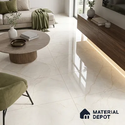 Budget Friendly Marble Crema Marfil Wall & Floor Value For Money Tile TL 05605 Linen Beige 4 ft x 2 ft Glossy Finish Vitrified Tile - 9 mm | Suitable For Living Room, Bedroom, Dining