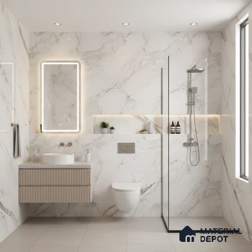 Budget Friendly Marble Floor & Wall Tile Value For Money TL 05606 Calacutta Alex 4 ft x 2 ft - Vitrified Glossy Finish -9 mm | Suitable for Living Room, Bedroom & Bathroom