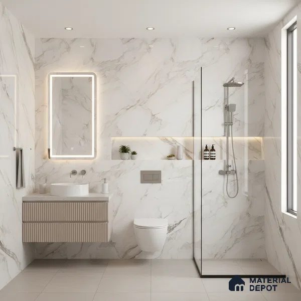Budget Friendly Marble Floor & Wall Tile Value For Money TL 05606 Calacutta Alex 4 ft x 2 ft - Vitrified Glossy Finish -9 mm | Suitable for Living Room, Bedroom & Bathroom