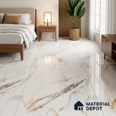 Budget Friendly Marble Floor & Wall Tile Value For Money TL 05606 Calacutta Alex 4 ft x 2 ft - Vitrified Glossy Finish -9 mm | Suitable for Living Room, Bedroom & Bathroom