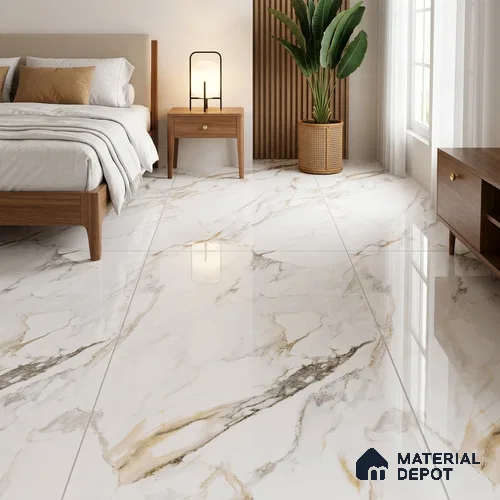 Budget Friendly Marble Floor & Wall Tile Value For Money TL 05606 Calacutta Alex 4 ft x 2 ft - Vitrified Glossy Finish -9 mm | Suitable for Living Room, Bedroom & Bathroom