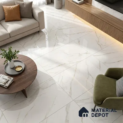 Budget Friendly Marble Calacatta Wall & Floor Value For Money Tile TL 05606 Off-White 4 ft x 2 ft Glossy Finish Vitrified Tile - 9 mm | Suitable For Living Room, Bedroom, Dining