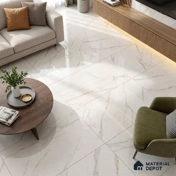 Budget Friendly Marble Calacatta Wall & Floor Value For Money Tile TL 05606 Off-White 4 ft x 2 ft Glossy Finish Vitrified Tile - 9 mm | Suitable For Living Room, Bedroom, Dining