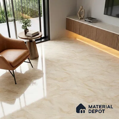 Budget Friendly Marble Crema Marfil Wall & Floor Value For Money Tile TL 05607 Almond Cream 4 ft x 2 ft Glossy Finish Vitrified Tile - 9 mm | Suitable For Living Room, Bedroom, Dining
