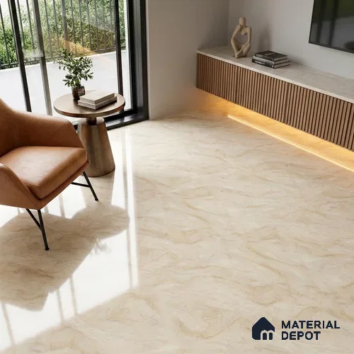 Budget Friendly Marble Crema Marfil Wall & Floor Value For Money Tile TL 05607 Almond Cream 4 ft x 2 ft Glossy Finish Vitrified Tile - 9 mm | Suitable For Living Room, Bedroom, Dining