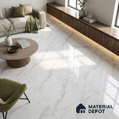 Budget Friendly Marble Bianco Lasa Wall & Floor Value For Money Tile TL 05608 Off-White 4 ft x 2 ft Glossy Finish Vitrified Tile - 9 mm | Suitable For Living Room, Bedroom, Dining