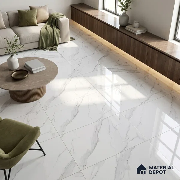 Budget Friendly Marble Bianco Lasa Wall & Floor Value For Money Tile TL 05608 Off-White 4 ft x 2 ft Glossy Finish Vitrified Tile - 9 mm | Suitable For Living Room, Bedroom, Dining