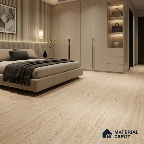 Marble Travertine Wall & Floor Tile TL 05615 Sand Beige 4 ft x 2 ft Matte Finish Vitrified Tile - 9 mm | Suitable for Living Room, Dining, Feature / Accent Walls