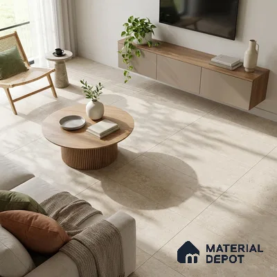 Marble Travertine Wall & Floor Tile TL 05615 Sand Beige 4 ft x 2 ft Matte Finish Vitrified Tile - 9 mm | Suitable for Living Room, Dining, Feature / Accent Walls