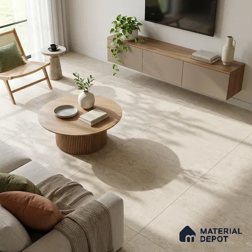 Marble Travertine Wall & Floor Tile TL 05615 Sand Beige 4 ft x 2 ft Matte Finish Vitrified Tile - 9 mm | Suitable for Living Room, Dining, Feature / Accent Walls