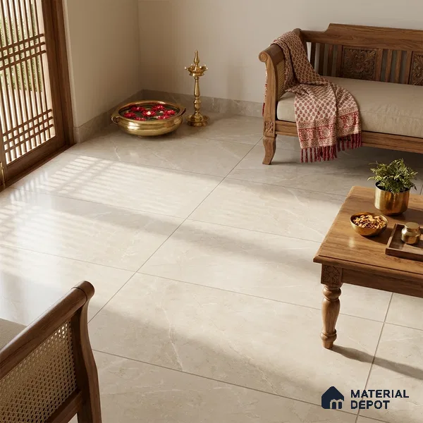 Marble Crema Marfil Wall & Floor Tile TL 05617 Oat Beige 4 ft x 2 ft Matte Finish Vitrified Tile - 9 mm | Suitable For Living Room, Bedroom, Kitchen