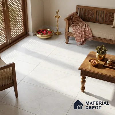Marble Carrara Wall & Floor Tile TL 05618 B Off-White 4 ft x 2 ft Matte Finish Vitrified Tile - 9 mm | Suitable For Living Room, Bedroom, Kitchen