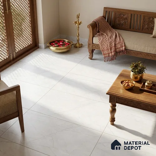 Marble Carrara Wall & Floor Tile TL 05618 B Off-White 4 ft x 2 ft Matte Finish Vitrified Tile - 9 mm | Suitable For Living Room, Bedroom, Kitchen
