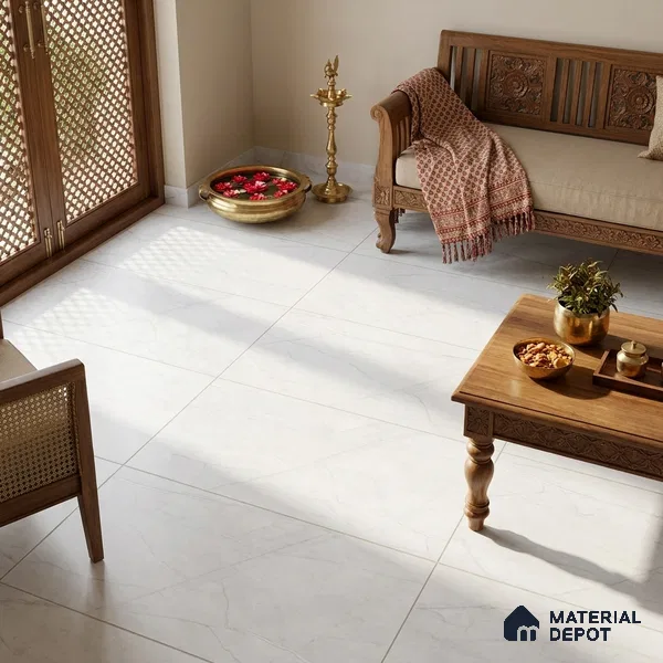 Marble Carrara Wall & Floor Tile TL 05618 B Off-White 4 ft x 2 ft Matte Finish Vitrified Tile - 9 mm | Suitable For Living Room, Bedroom, Kitchen