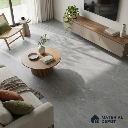 Marble Tundra Grey Wall & Floor Tile TL 05618 Slate Grey 4 ft x 2 ft Matte Finish Vitrified Tile - 9 mm | Suitable For Living Room, Bedroom, Kitchen