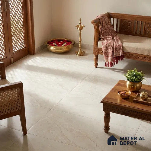 Marble Crema Marfil Wall & Floor Tile TL 05619 Antique Ivory 4 ft x 2 ft Matte Finish Vitrified Tile - 9 mm | Suitable For Living Room, Bedroom, Kitchen