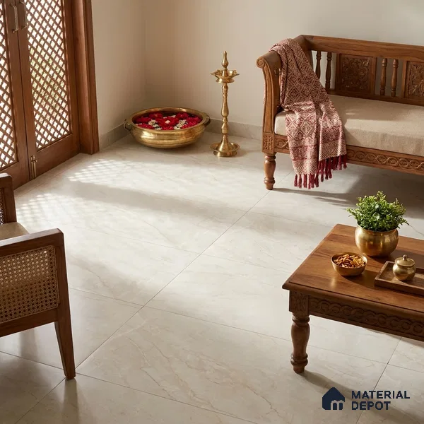 Marble Crema Marfil Wall & Floor Tile TL 05619 Antique Ivory 4 ft x 2 ft Matte Finish Vitrified Tile - 9 mm | Suitable For Living Room, Bedroom, Kitchen