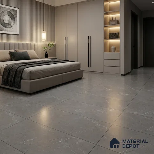 Marble Bardiglio Wall & Floor Tile TL 05620 Slate Grey 4 ft x 2 ft Matte Finish Vitrified Tile - 9 mm | Suitable For Living Room, Bedroom, Kitchen