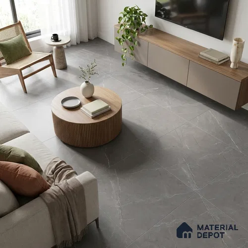 Marble Bardiglio Wall & Floor Tile TL 05620 Slate Grey 4 ft x 2 ft Matte Finish Vitrified Tile - 9 mm | Suitable For Living Room, Bedroom, Kitchen