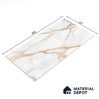 Marble Calacatta Wall & Floor Tile TL 05621 Off-White 4 ft x 2 ft Matte Finish Vitrified Tile - 9 mm | Suitable For Living Room, Bedroom, Kitchen