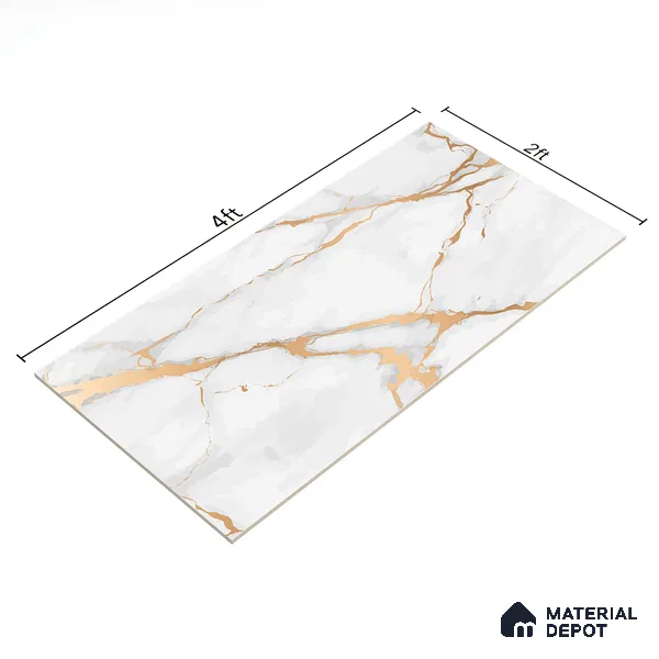 Marble Calacatta Wall & Floor Tile TL 05621 Off-White 4 ft x 2 ft Matte Finish Vitrified Tile - 9 mm | Suitable For Living Room, Bedroom, Kitchen