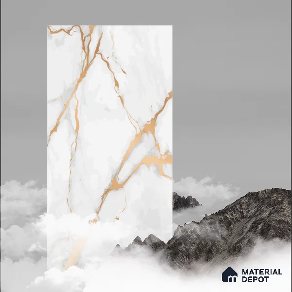 Marble Calacatta Wall & Floor Tile TL 05621 Off-White 4 ft x 2 ft Matte Finish Vitrified Tile - 9 mm | Suitable For Living Room, Bedroom, Kitchen