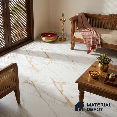 Marble Calacatta Wall & Floor Tile TL 05621 Off-White 4 ft x 2 ft Matte Finish Vitrified Tile - 9 mm | Suitable For Living Room, Bedroom, Kitchen