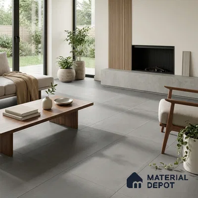 Cement Wall & Floor Tile TL 05627 Grey 4 ft x 2 ft Matte Finish Vitrified Tile - 9 mm | Suitable For Living Room, Bedroom, Kitchen