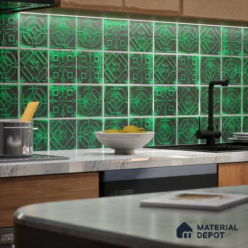 Moroccan Wall Tile TL 05637 Tangier Emerald Sculpture 6 x 6 inch Ceramic Matte Finish - 9 mm | 5 Random Faces | Suitable for Living Room, Bathroom, Kitchen & Backsplash