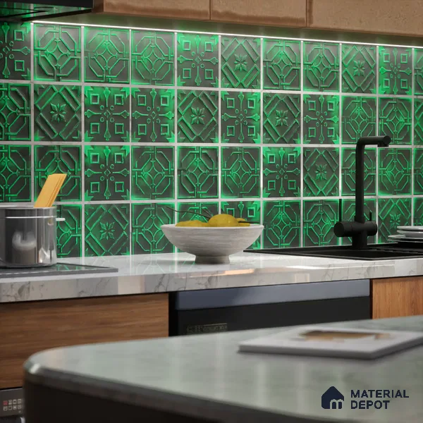 Moroccan Wall Tile TL 05637 Tangier Emerald Sculpture 6 x 6 inch Ceramic Matte Finish - 9 mm | 5 Random Faces | Suitable for Living Room, Bathroom, Kitchen & Backsplash