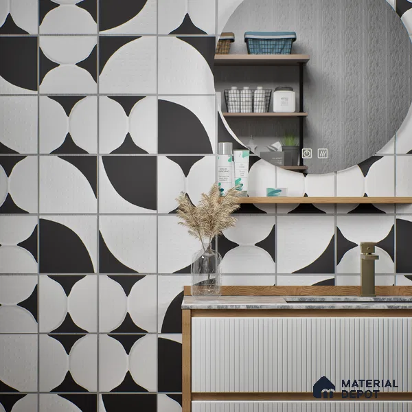 Moroccan Wall Tile TL 05642 Tangier White Wave 6 x 6 inch Ceramic Matte Finish - 9 mm | 5 Random Faces | Suitable for Living Room, Bathroom, Kitchen & Backsplash