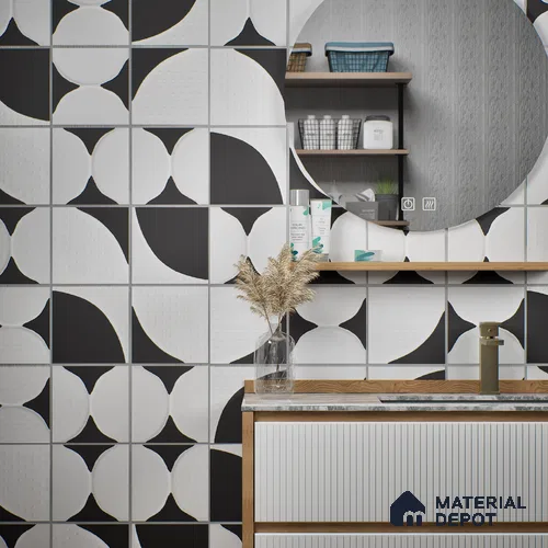 Moroccan Wall Tile TL 05642 Tangier White Wave 6 x 6 inch Ceramic Matte Finish - 9 mm | 5 Random Faces | Suitable for Living Room, Bathroom, Kitchen & Backsplash