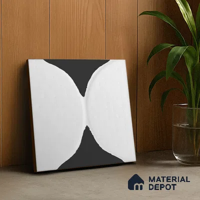 Moroccan Wall Tile TL 05642 Tangier White Wave 6 x 6 inch Ceramic Matte Finish - 9 mm | 5 Random Faces | Suitable for Living Room, Bathroom, Kitchen & Backsplash