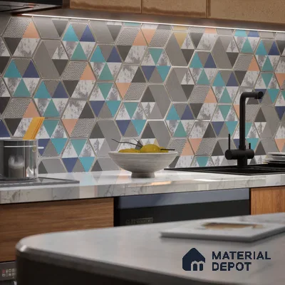 Hexagonal Wall Tile TL 05651 Matrix Prismatic Triad 6 x 6 inch Ceramic Matte Finish - 9 mm | 6 Random Faces | Suitable for Living Room, Bathroom, Kitchen & Backsplash