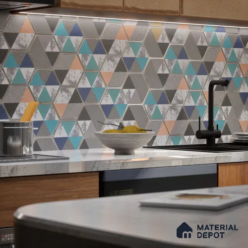 Hexagonal Wall Tile TL 05651 Matrix Prismatic Triad 6 x 6 inch Ceramic Matte Finish - 9 mm | 6 Random Faces | Suitable for Living Room, Bathroom, Kitchen & Backsplash