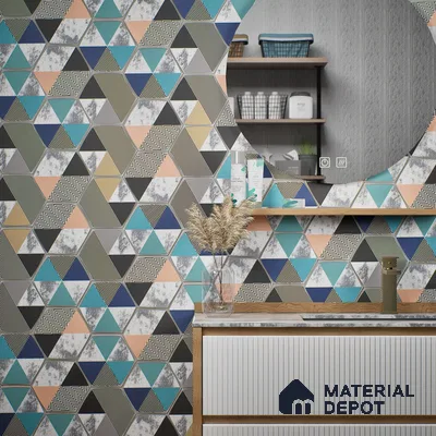 Hexagonal Wall Tile TL 05651 Matrix Prismatic Triad 6 x 6 inch Ceramic Matte Finish - 9 mm | 6 Random Faces | Suitable for Living Room, Bathroom, Kitchen & Backsplash