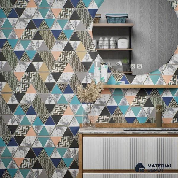 Hexagonal Wall Tile TL 05651 Matrix Prismatic Triad 6 x 6 inch Ceramic Matte Finish - 9 mm | 6 Random Faces | Suitable for Living Room, Bathroom, Kitchen & Backsplash