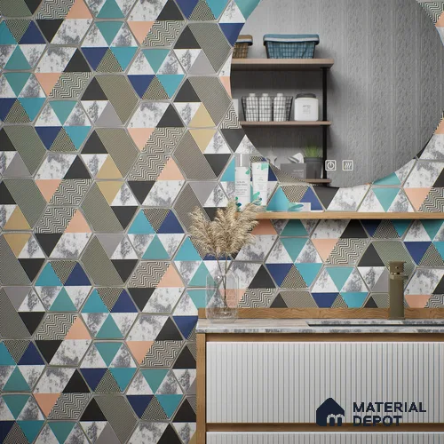 Hexagonal Wall Tile TL 05651 Matrix Prismatic Triad 6 x 6 inch Ceramic Matte Finish - 9 mm | 6 Random Faces | Suitable for Living Room, Bathroom, Kitchen & Backsplash