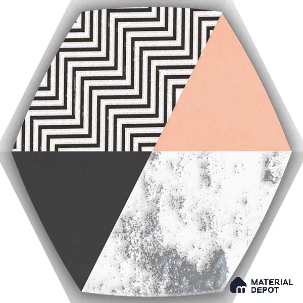 Hexagonal Wall Tile TL 05651 Matrix Prismatic Triad 6 x 6 inch Ceramic Matte Finish - 9 mm | 6 Random Faces | Suitable for Living Room, Bathroom, Kitchen & Backsplash