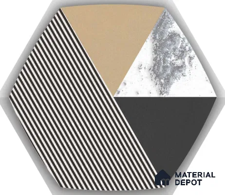 Hexagonal Wall Tile TL 05651 Matrix Prismatic Triad 6 x 6 inch Ceramic Matte Finish - 9 mm | 6 Random Faces | Suitable for Living Room, Bathroom, Kitchen & Backsplash