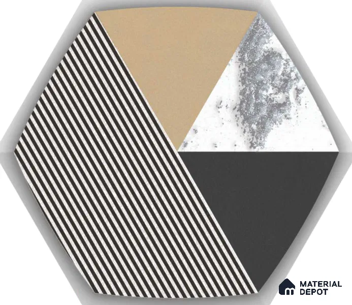 Hexagonal Wall Tile TL 05651 Matrix Prismatic Triad 6 x 6 inch Ceramic Matte Finish - 9 mm | 6 Random Faces | Suitable for Living Room, Bathroom, Kitchen & Backsplash