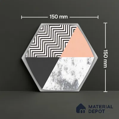 Hexagonal Wall Tile TL 05651 Matrix Prismatic Triad 6 x 6 inch Ceramic Matte Finish - 9 mm | 6 Random Faces | Suitable for Living Room, Bathroom, Kitchen & Backsplash