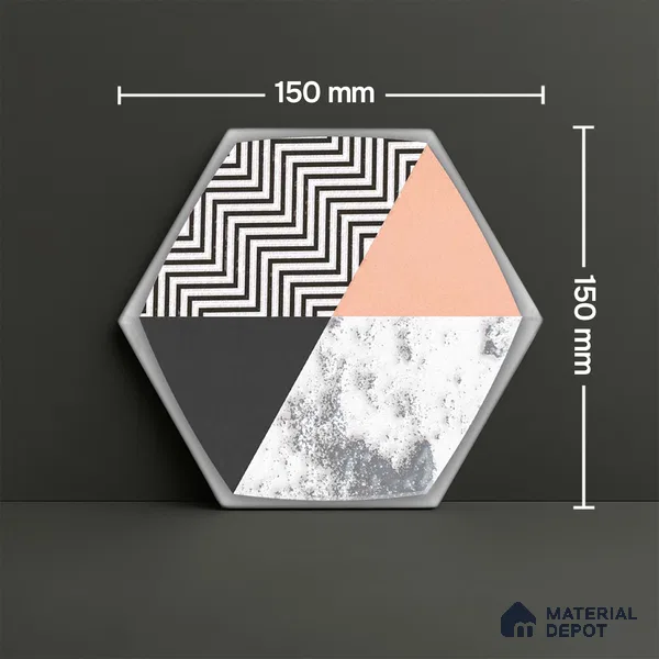 Hexagonal Wall Tile TL 05651 Matrix Prismatic Triad 6 x 6 inch Ceramic Matte Finish - 9 mm | 6 Random Faces | Suitable for Living Room, Bathroom, Kitchen & Backsplash