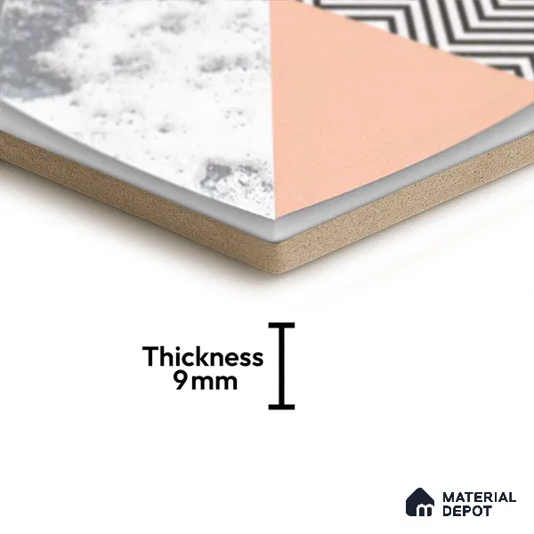 Hexagonal Wall Tile TL 05651 Matrix Prismatic Triad 6 x 6 inch Ceramic Matte Finish - 9 mm | 6 Random Faces | Suitable for Living Room, Bathroom, Kitchen & Backsplash
