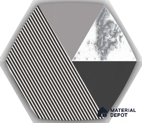Hexagonal Wall Tile TL 05651 Matrix Prismatic Triad 6 x 6 inch Ceramic Matte Finish - 9 mm | 6 Random Faces | Suitable for Living Room, Bathroom, Kitchen & Backsplash