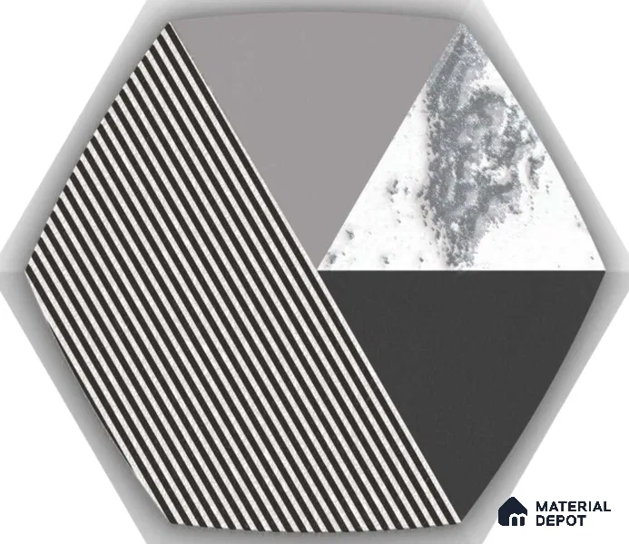 Hexagonal Wall Tile TL 05651 Matrix Prismatic Triad 6 x 6 inch Ceramic Matte Finish - 9 mm | 6 Random Faces | Suitable for Living Room, Bathroom, Kitchen & Backsplash
