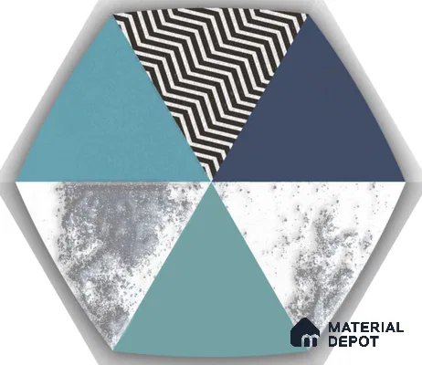 Hexagonal Wall Tile TL 05651 Matrix Prismatic Triad 6 x 6 inch Ceramic Matte Finish - 9 mm | 6 Random Faces | Suitable for Living Room, Bathroom, Kitchen & Backsplash