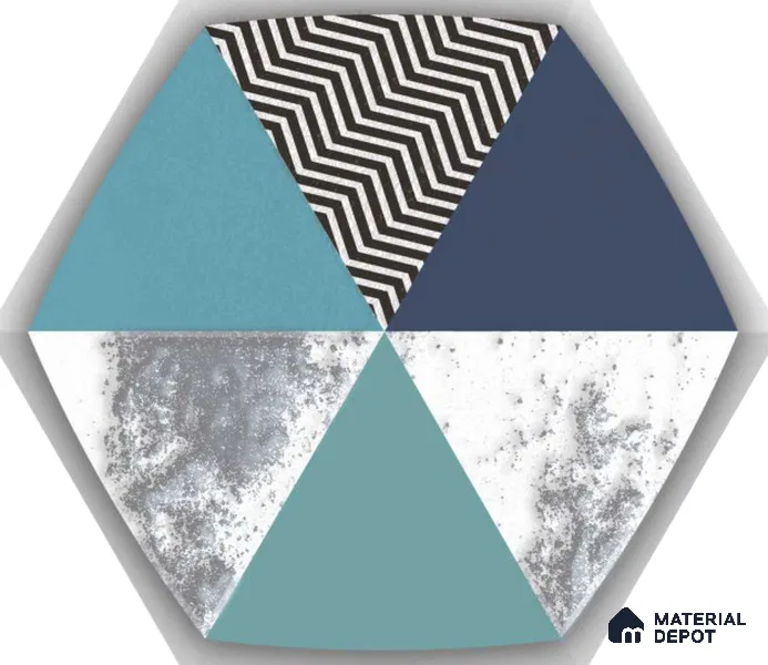 Hexagonal Wall Tile TL 05651 Matrix Prismatic Triad 6 x 6 inch Ceramic Matte Finish - 9 mm | 6 Random Faces | Suitable for Living Room, Bathroom, Kitchen & Backsplash
