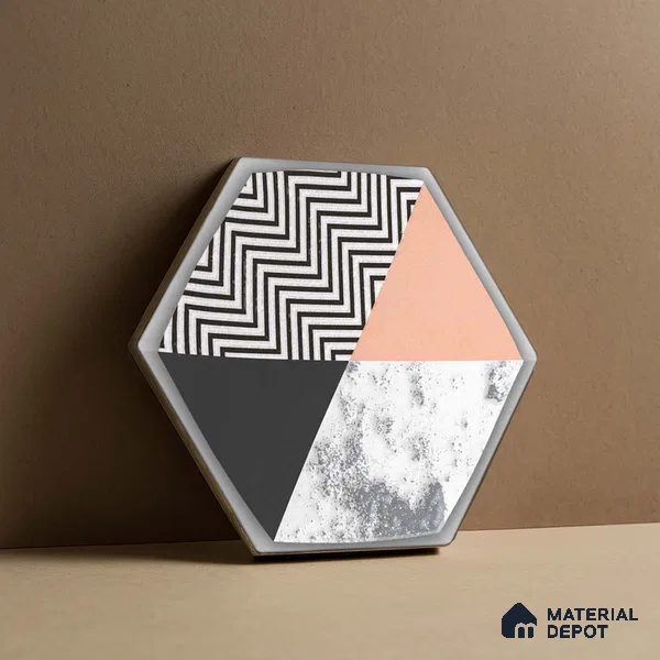 Hexagonal Wall Tile TL 05651 Matrix Prismatic Triad 6 x 6 inch Ceramic Matte Finish - 9 mm | 6 Random Faces | Suitable for Living Room, Bathroom, Kitchen & Backsplash
